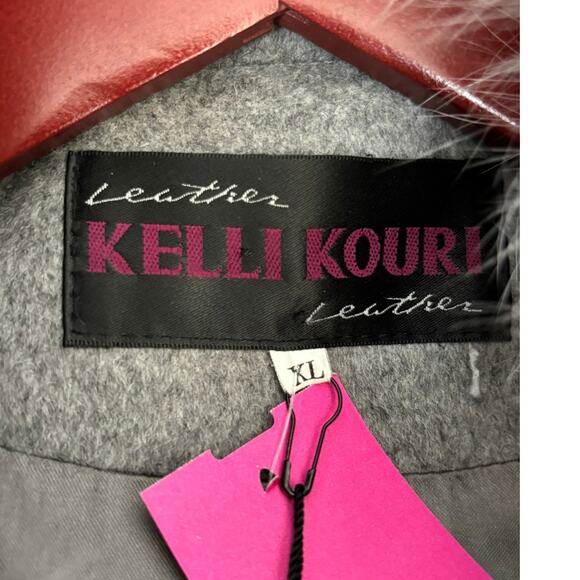 Kelli Kouri Grey Cashmere Fur Trim Coat Size XL NWT #64289 - Picture 3 of 4